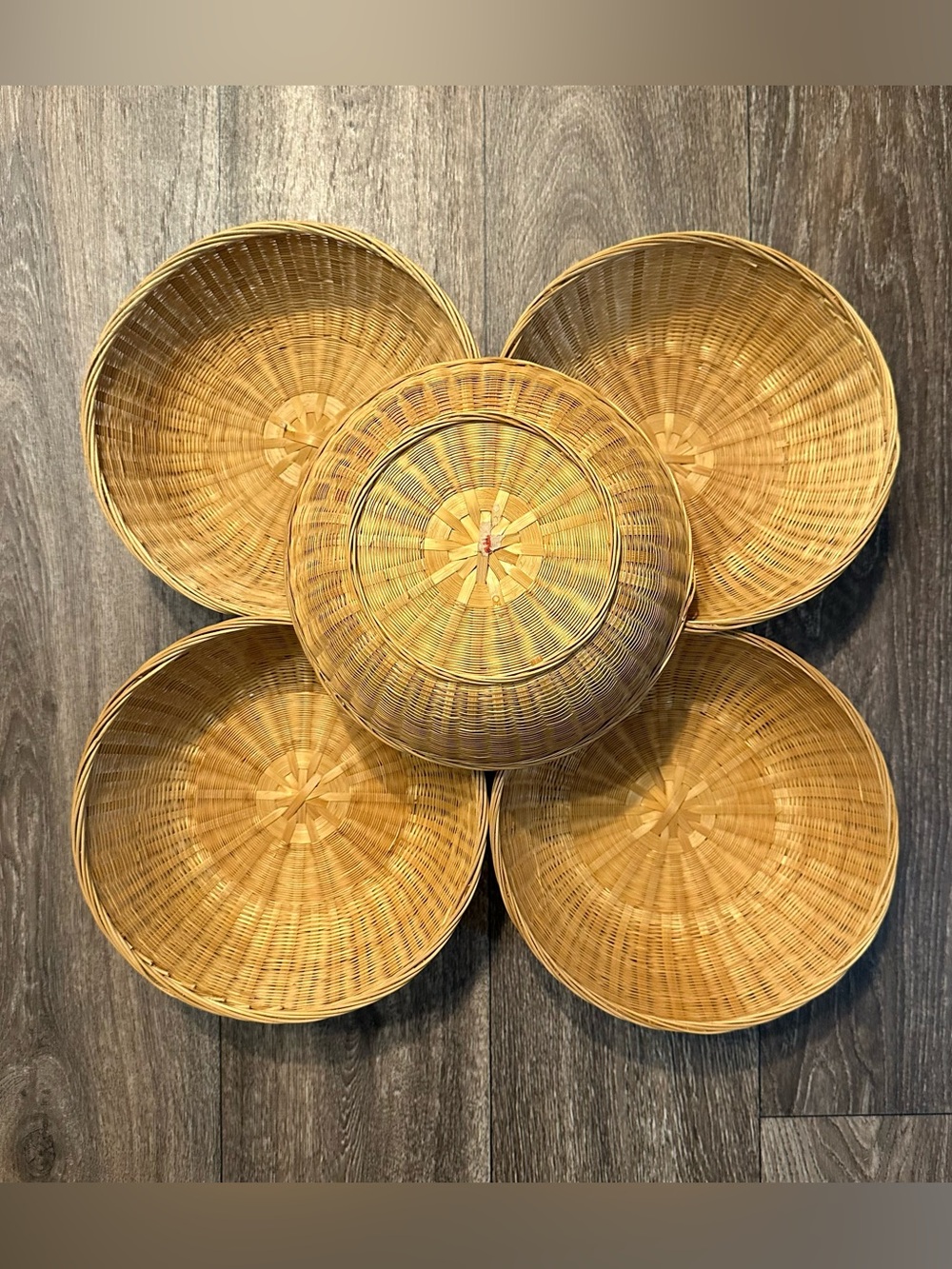 Vintage people’s Republic of China bamboo wicker baskets lot of 5